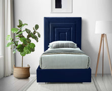 Load image into Gallery viewer, Nora Navy Velvet Twin Bed