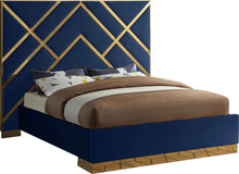 Load image into Gallery viewer, Vector Navy Velvet Queen Bed