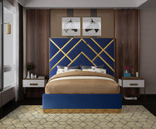 Load image into Gallery viewer, Vector Navy Velvet Queen Bed