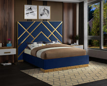 Load image into Gallery viewer, Vector Navy Velvet Queen Bed