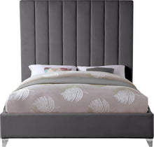 Load image into Gallery viewer, Via Grey Velvet Queen Bed