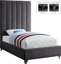 Load image into Gallery viewer, Via Grey Velvet Twin Bed