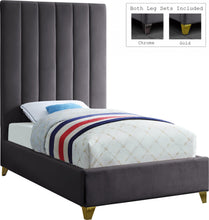 Load image into Gallery viewer, Via Grey Velvet Twin Bed