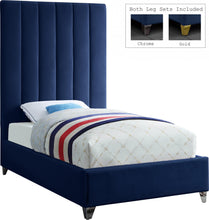Load image into Gallery viewer, Via Navy Velvet Twin Bed