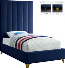 Load image into Gallery viewer, Via Navy Velvet Twin Bed