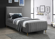 Load image into Gallery viewer, Zara Grey Velvet Twin Bed (3 Boxes)