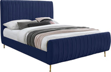 Load image into Gallery viewer, Zara Navy Velvet Queen Bed (3 Boxes)
