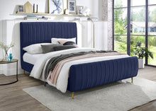 Load image into Gallery viewer, Zara Navy Velvet Queen Bed (3 Boxes)