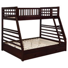 Load image into Gallery viewer, Ashton Twin Over Full 2-drawer Bunk Bed Cappuccino, White, Navy, Honey, &amp; Brown
