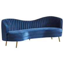 Load image into Gallery viewer, Sophia Upholstered Camel Back Sofa Blue
