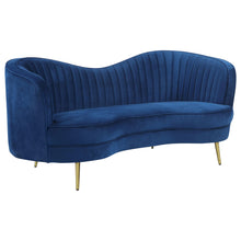 Load image into Gallery viewer, Sophia Upholstered Camel Back Loveseat Blue image
