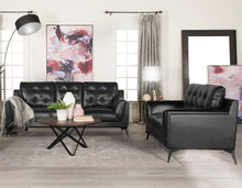 Load image into Gallery viewer, Moira Upholstered Tufted Living Room Set with Track Arms Black image
