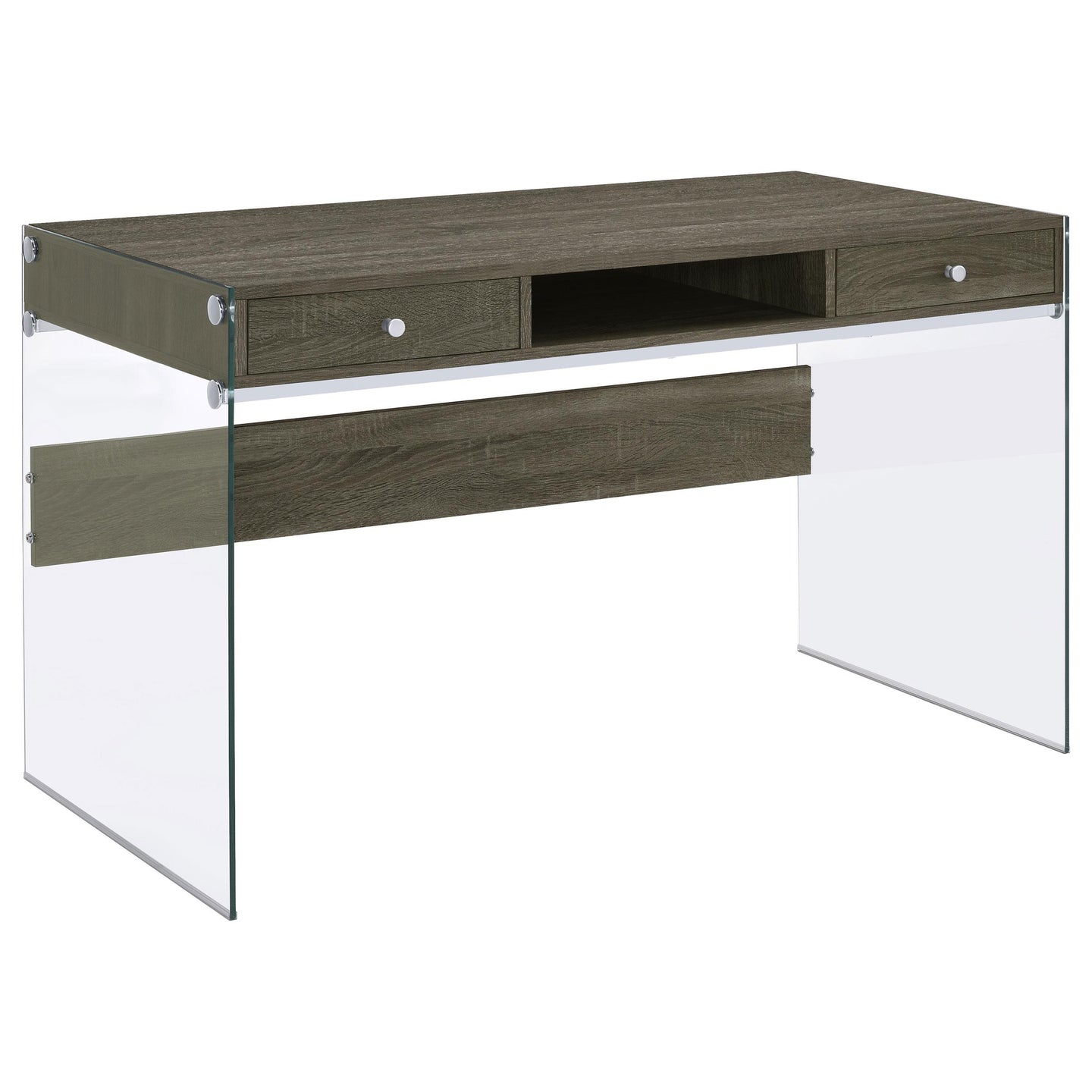 Dobrev 2-drawer Writing Desk Weathered Grey and Clear image