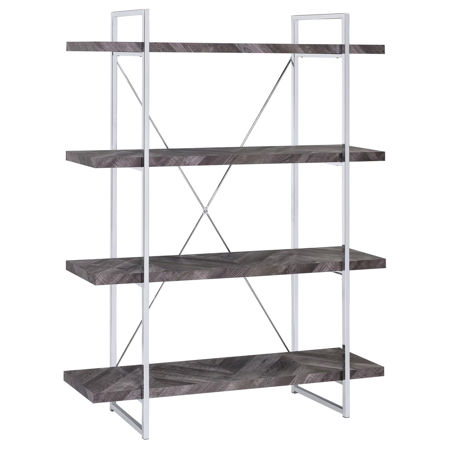 Grimma 4-shelf Bookcase Rustic Grey Herringbone image