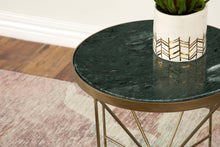 Load image into Gallery viewer, Eliska Round Accent Table with Marble Top Green and Antique Gold
