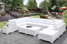 Load image into Gallery viewer, Somani Light Gray Wicker/Ivory Cushion L-Sectional + Ottoman
