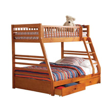 Load image into Gallery viewer, Ashton Twin Over Full 2-drawer Bunk Bed Cappuccino, White, Navy, Honey, &amp; Brown
