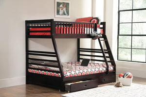 Ashton Twin Over Full 2-drawer Bunk Bed Cappuccino, White, Navy, Honey, & Brown