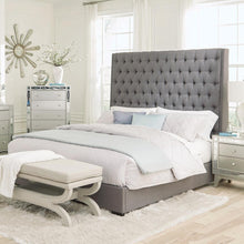 Load image into Gallery viewer, Camille Tall Tufted Queen Bed Grey
