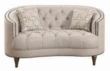 Load image into Gallery viewer, Avonlea Sloped Arm Upholstered Loveseat Trim Grey
