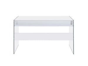 Dobrev 2-drawer Writing Desk Glossy White and Clear