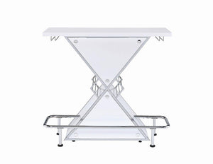 Atoka X-shaped Bar Unit with Wine Bottle Storage Glossy White