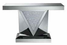 Load image into Gallery viewer, Amore Rectangular Sofa Table with Triangle Detailing Silver and Clear Mirror
