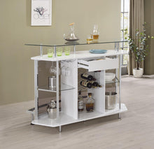 Load image into Gallery viewer, Gideon Crescent Shaped Glass Top Bar Unit with Drawer
