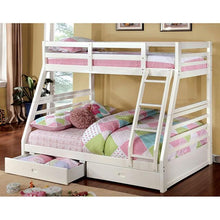 Load image into Gallery viewer, California II Cherry Twin/Full Bunk Bed w/ 2 Drawers Cherry, Walnut, Grey, &amp;Oak
