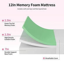Load image into Gallery viewer, Forsythia 12&quot; Twin Green Tea Gel Memory Foam
