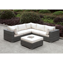 Load image into Gallery viewer, Somani Light Gray Wicker/Ivory Cushion L-Sectional + Ottoman image
