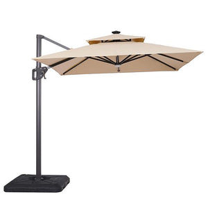 Xico 8 Ft Square Umbrella w/ Double Top w/ LED Light + 37" Large Base