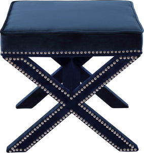 Nixon Navy Velvet Ottoman/Bench