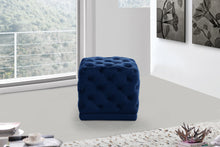 Load image into Gallery viewer, Stella Navy Velvet Ottoman/Stool
