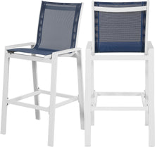 Load image into Gallery viewer, Nizuc Navy Mesh Waterproof Fabric Outdoor Patio Aluminum Mesh Barstool image
