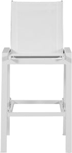 Nizuc White Mesh Waterproof Fabric Outdoor Patio Aluminum Mesh Barstool