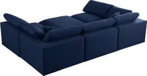 Serene Navy Linen Fabric Deluxe Cloud Modular Sectional