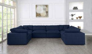 Serene Navy Linen Fabric Deluxe Cloud Modular Sectional