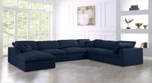 Load image into Gallery viewer, Serene Navy Linen Fabric Deluxe Cloud Modular Sectional
