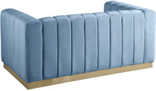 Load image into Gallery viewer, Marlon Sky Blue Velvet Loveseat
