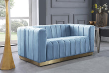 Load image into Gallery viewer, Marlon Sky Blue Velvet Loveseat
