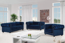 Load image into Gallery viewer, Bowery Navy Velvet Sofa
