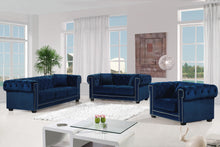 Load image into Gallery viewer, Bowery Navy Velvet Loveseat
