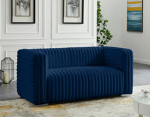 Load image into Gallery viewer, Ravish Navy Velvet Loveseat
