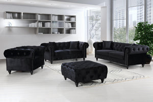 Chesterfield Black Velvet Loveseat