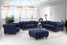 Load image into Gallery viewer, Chesterfield Navy Linen Ottoman
