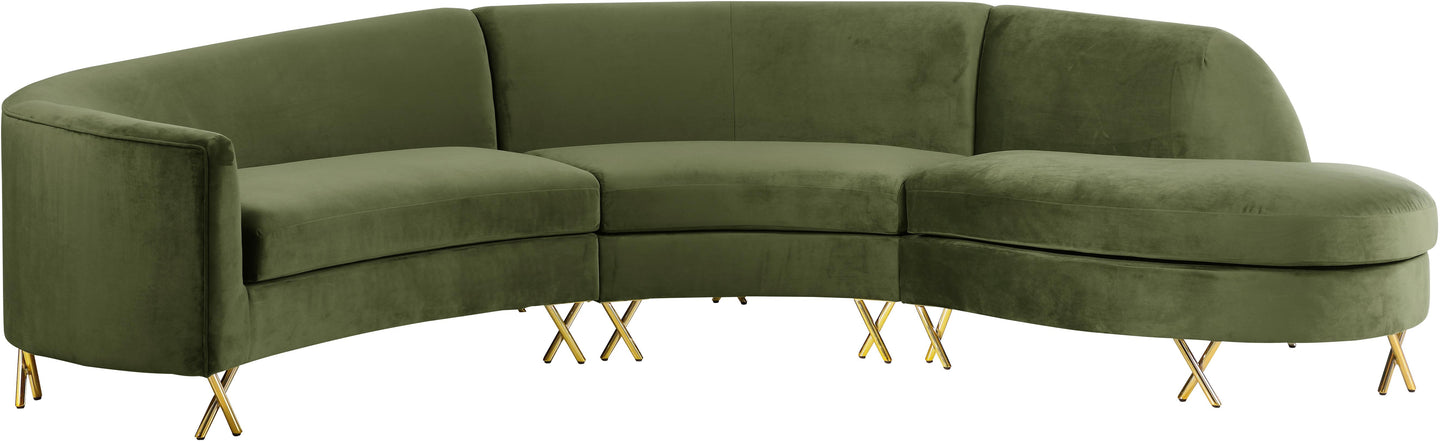 Serpentine Olive Velvet 3pc. Sectional image