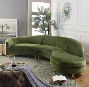 Serpentine Olive Velvet 3pc. Sectional