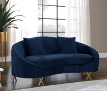 Load image into Gallery viewer, Serpentine Navy Velvet Loveseat
