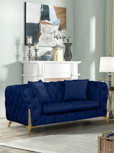 Load image into Gallery viewer, Kingdom Navy Velvet Loveseat
